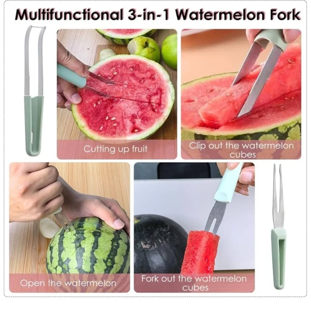 NEW Watermelon Slicer Tool, 3-in-1 Stainless Steel Watermelon Fork Slicer